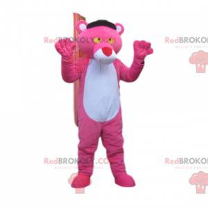 Mascotte van de Pink Panther met een grote rode neus -