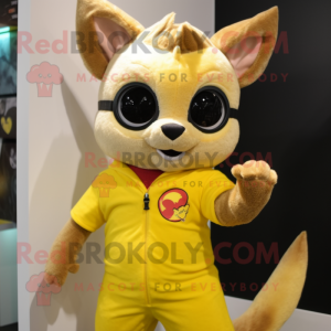 Yellow Flying Squirrel mascot costume character dressed with a Henley Shirt and Keychains