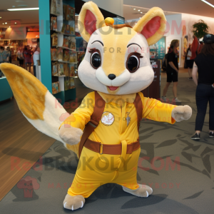 Yellow Flying Squirrel mascot costume character dressed with a Henley Shirt and Keychains