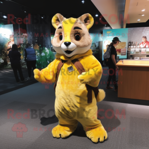 Yellow Flying Squirrel mascot costume character dressed with a Henley Shirt and Keychains