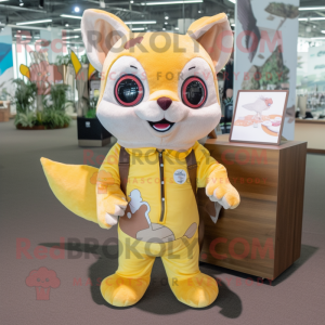 Yellow Flying Squirrel mascot costume character dressed with a Henley Shirt and Keychains