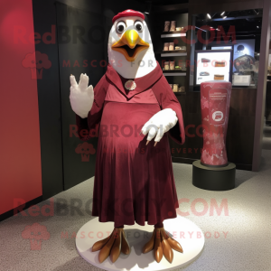 Maroon Albatross mascot costume character dressed with a Empire Waist Dress and Coin purses