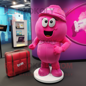 Pink Candy mascot costume character dressed with a Rash Guard and Briefcases