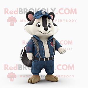 Navy Badger mascot costume character dressed with a Jeans and Mittens