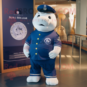 Navy Stellar'S Sea Cow mascot costume character dressed with a Polo Tee and Anklets