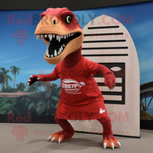 Rød Velociraptor maskot...