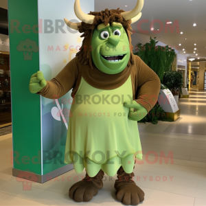 Olive Minotaur mascot costume character dressed with a Dress and Caps
