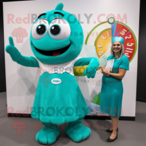 Teal Pizza mascot costume character dressed with a Maxi Skirt and Smartwatches