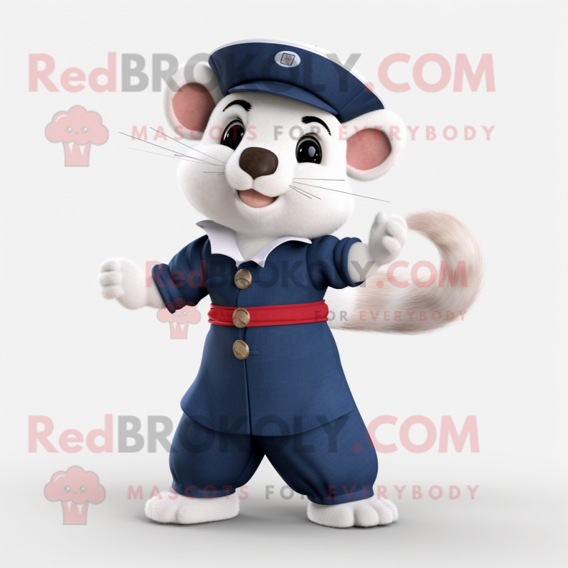 Navy Ferret mascot costume character dressed with a Culottes and Wraps Navy Ferret mascot costume character dressed with a Culottes and Wraps