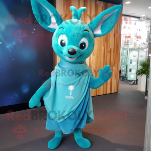 Cyan Roe Deer mascot costume character dressed with a Wrap Dress and Caps