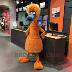 Orange Emu mascot costume character dressed with a Dress Pants and Hairpins