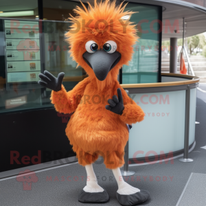 Orange Emu mascot costume character dressed with a Dress Pants and Hairpins