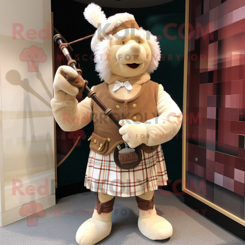 Cream Bagpipe mascot costume character dressed with a Corduroy Pants and Cummerbunds Cream Bagpipe mascot costume character dressed with a Corduroy Pants and Cummerbunds