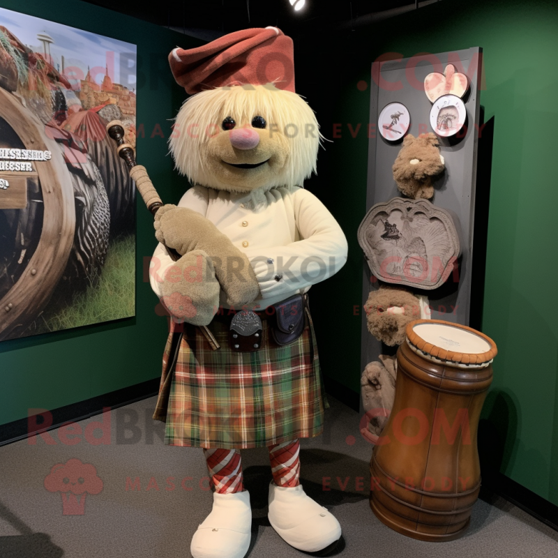 Cream Bagpipe mascot costume character dressed with a Corduroy Pants and Cummerbunds Cream Bagpipe mascot costume character dressed with a Corduroy Pants and Cummerbunds