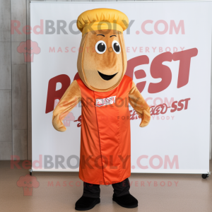 Rust Pesto Pasta mascot costume character dressed with a Bodysuit and Berets