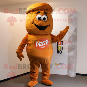 Rust Pesto Pasta mascot costume character dressed with a Bodysuit and Berets