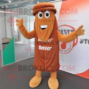 Rust Pesto Pasta mascot costume character dressed with a Bodysuit and Berets