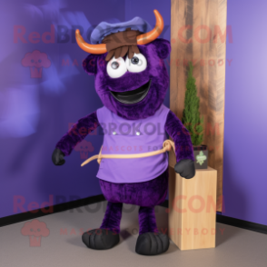 Purple Beef Wellington mascot costume character dressed with a Skinny Jeans and Belts