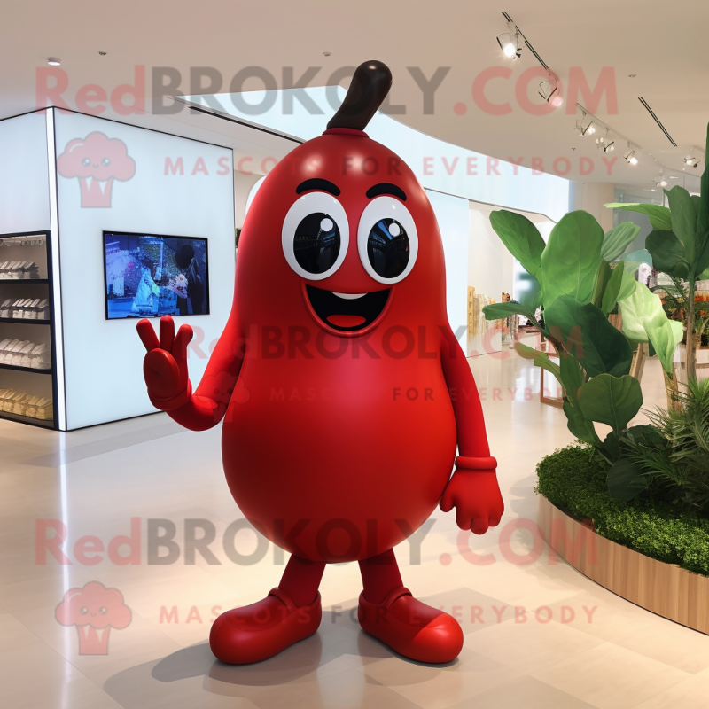 Red Pear mascot costume character dressed with a Jumpsuit and Bracelet watches