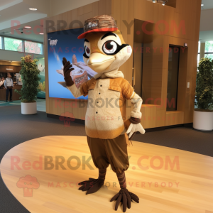 Brown Woodpecker mascot costume character dressed with a Joggers and Headbands