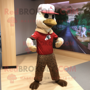 Brown Woodpecker mascot costume character dressed with a Joggers and Headbands