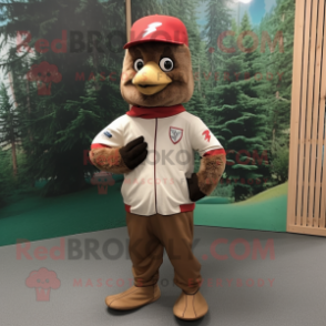 Brown Woodpecker mascot costume character dressed with a Joggers and Headbands