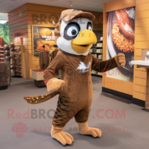 Brown Woodpecker mascot costume character dressed with a Joggers and Headbands