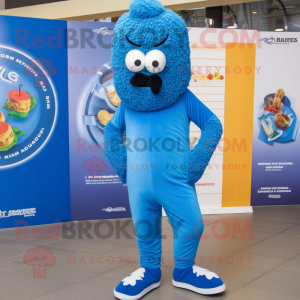 Blue Falafel mascot costume character dressed with a Leggings and Shoe laces