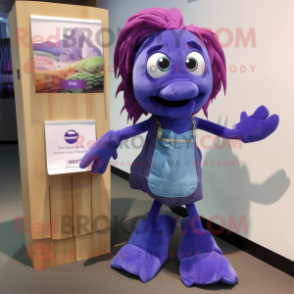 Purple Betta Fish mascot costume character dressed with a Bootcut Jeans and Handbags