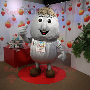 Silver Potato mascot costume character dressed with a Henley Tee and Bracelets