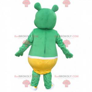 Mascot little green bear with a yellow kangaroo slip -