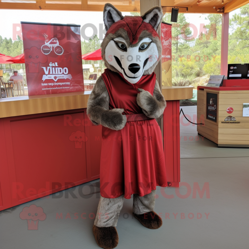 Red Wolf mascot costume character dressed with a Wrap Dress and Cummerbunds Red Wolf mascot costume character dressed with a Wrap Dress and Cummerbunds