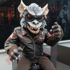 nan Gargoyle mascot costume character dressed with a Biker Jacket and Mittens