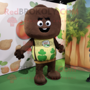 Brown Broccoli mascot costume character dressed with a Sweatshirt and Messenger bags