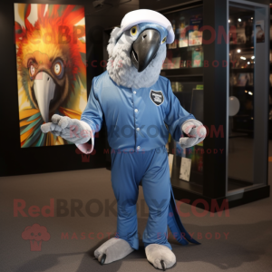 Silver Macaw mascot costume character dressed with a Jumpsuit and Scarf clips
