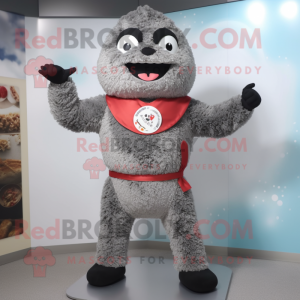 Gray Fried Rice mascot costume character dressed with a Rash Guard and Belts