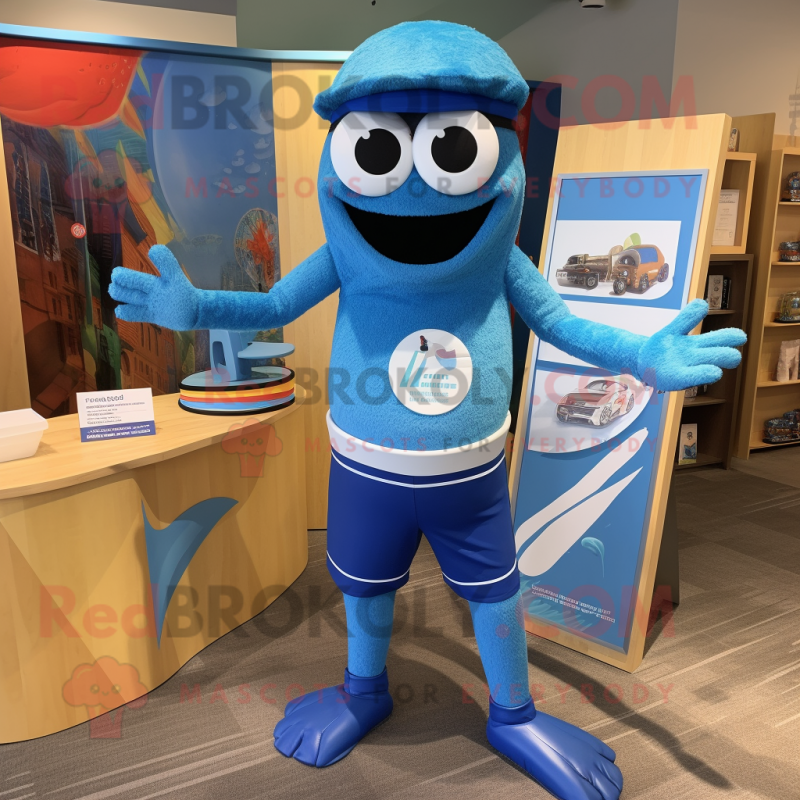 Blue Bracelet mascot costume character dressed with a Board Shorts and Tie pins Blue Bracelet mascot costume character dressed with a Board Shorts and Tie pins