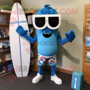 Blue Bracelet mascot costume character dressed with a Board Shorts and Tie pins