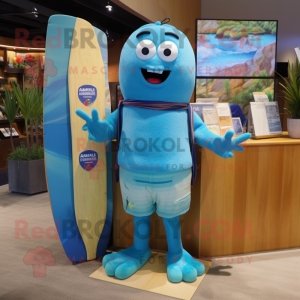 Blue Bracelet mascot costume character dressed with a Board Shorts and Tie pins