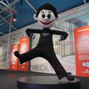 Black Tightrope Walker mascot costume character dressed with a Yoga Pants and Pocket squares