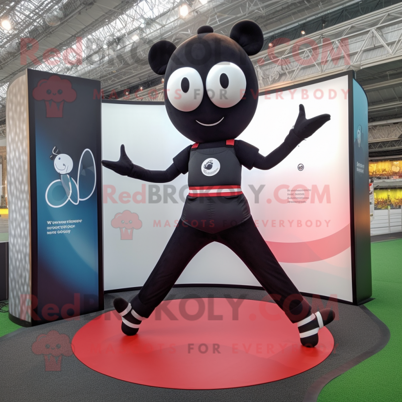 Black Tightrope Walker mascot costume character dressed with a Yoga Pants and Pocket squares Black Tightrope Walker mascot costume character dressed with a Yoga Pants and Pocket squares
