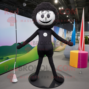 Black Tightrope Walker mascot costume character dressed with a Yoga Pants and Pocket squares