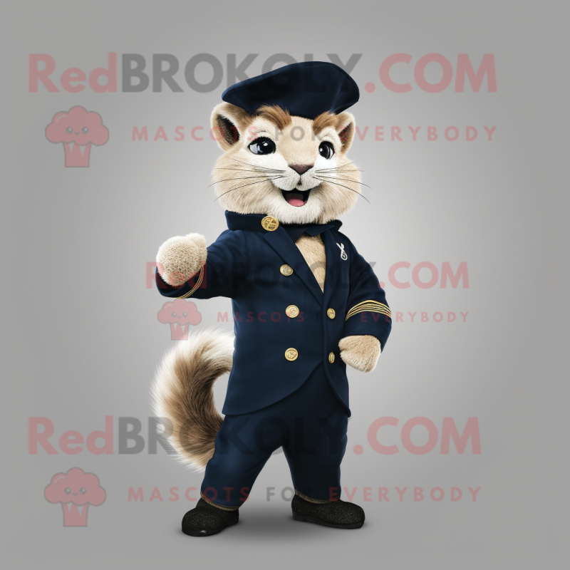 Navy Marten mascot costume character dressed with a Corduroy Pants and Earrings Navy Marten mascot costume character dressed with a Corduroy Pants and Earrings