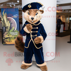 Navy Marten mascot costume character dressed with a Corduroy Pants and Earrings