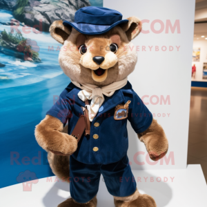 Navy Marten mascot costume character dressed with a Corduroy Pants and Earrings