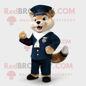 Navy Marten mascot costume character dressed with a Corduroy Pants and Earrings