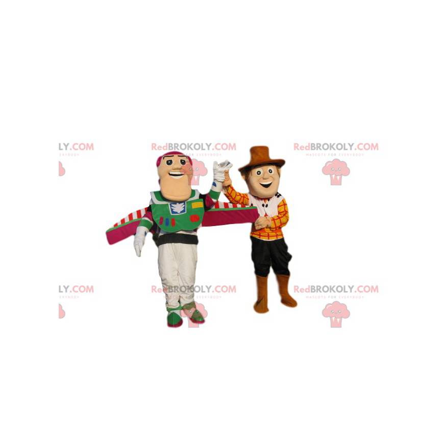 Dupla de mascotes Buzz Lightyear e Woodie, de Toy Story -