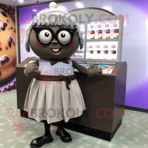 Gray Chocolate Bars mascot costume character dressed with a Skirt and Eyeglasses