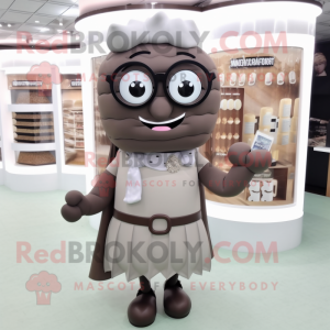 Gray Chocolate Bars mascot costume character dressed with a Skirt and Eyeglasses