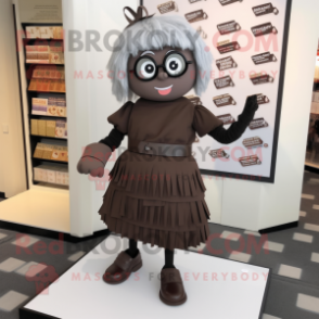 Gray Chocolate Bars mascot costume character dressed with a Skirt and Eyeglasses